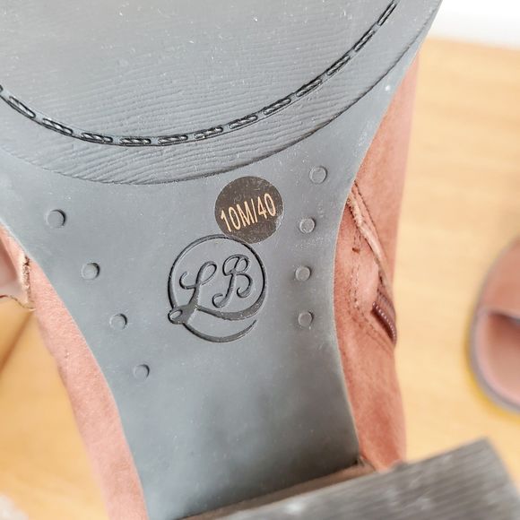 Lucky Brand Lamija Bootie Russet Suede Chunky Open Toe Shoe Casual Spring SZ 10 - Picture 6 of 12